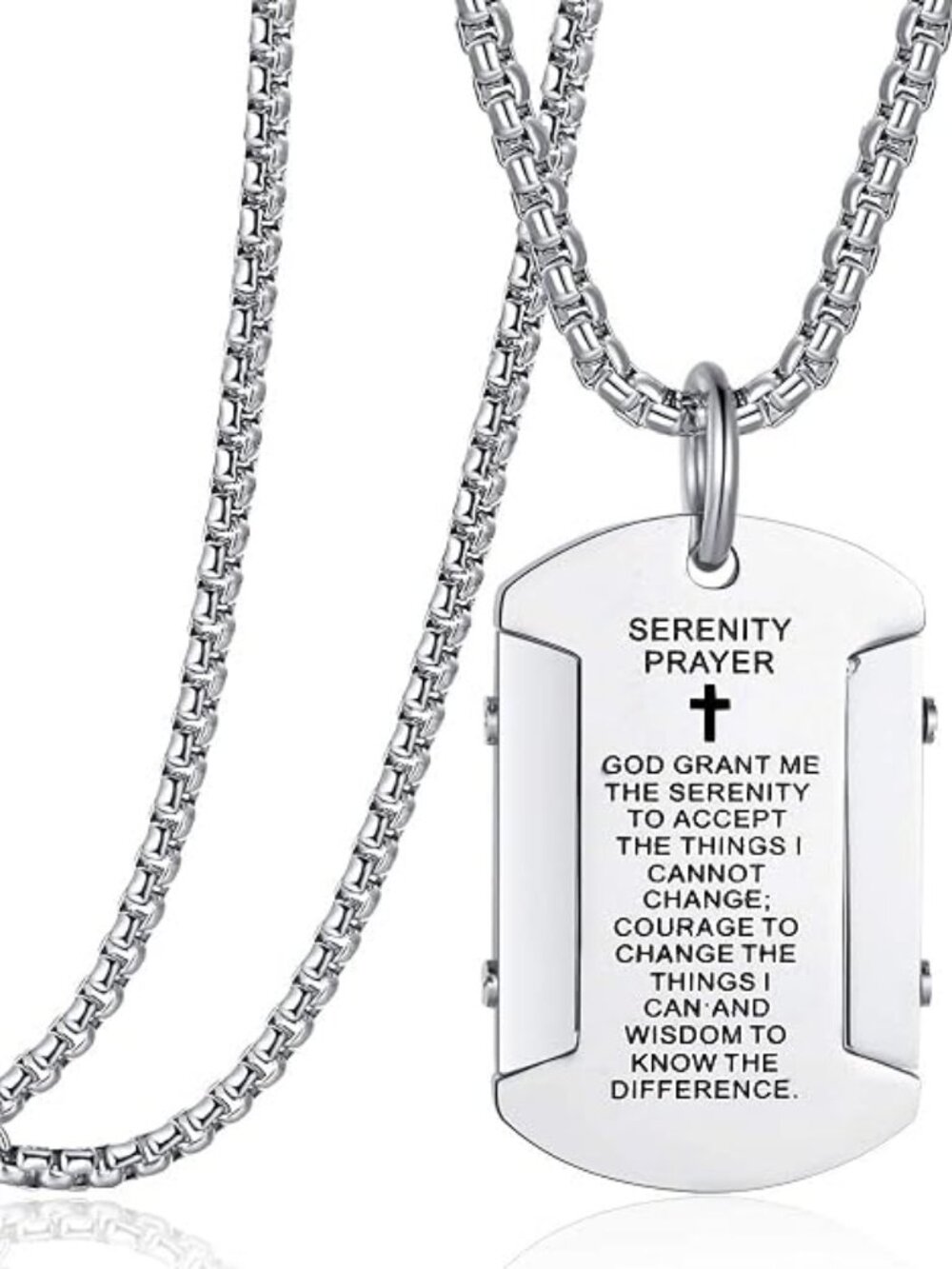 Men's Bible Verse Dog Tag Serenity Lord's Prayer Cross Pendant Necklace - D